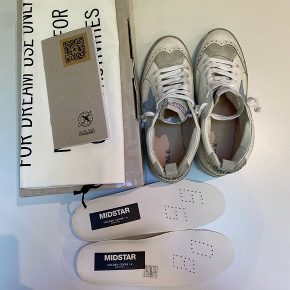 Golden Goose Mid Star Sneaker White Leather/Ice/Blue/Yellow/Metallic sz 38 NIB - Picture 6 of 14